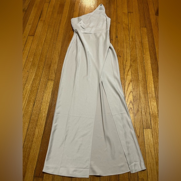 BHLDN Dylan One-Shoulder Satin Side-Slit Gown Champagne Womens Sz 8 - Picture 4 of 16